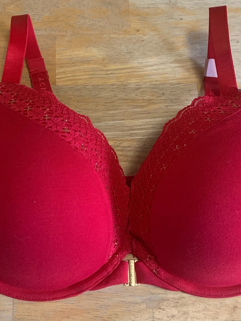 Cacique size 36G Red Lace Trim Boost Plunge Bra NWT